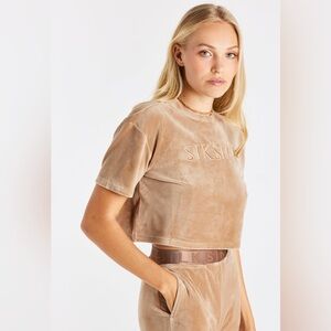 SikSilk women's gold velour cropped t-shirt